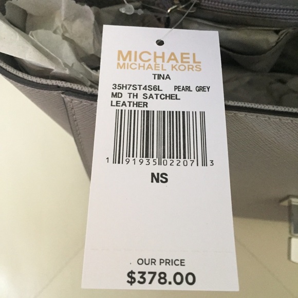 NWT MICHAEL KORS TINA MEDIUM SATCHEL PEARL GREY - Picture 4 of 6